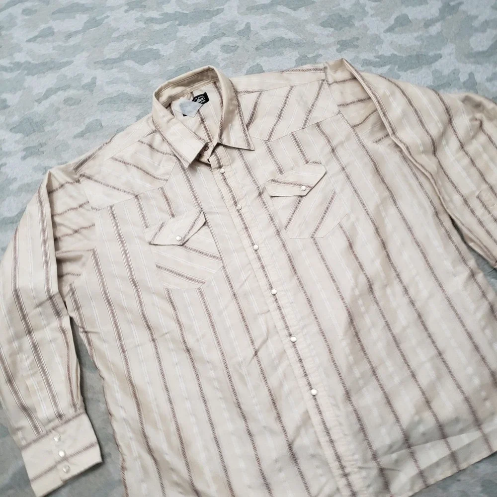 Wrangler Western Shirt Mens 2XL Tan Pearl Snap Long Sleeve Rodeo Ranch Cowboy